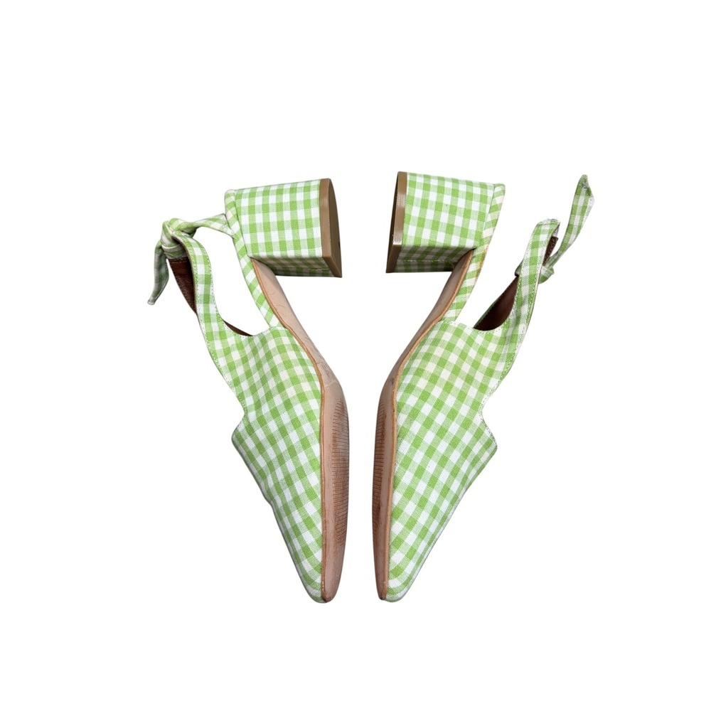 Pinterest x Alohas Green Gingham Block Heel Slingback Pumps Spain Size 37 - Picture 2 of 8